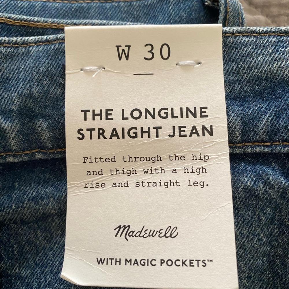 Madewell Longline Straight Jean Greendale Wash, 30 - Picture 8 of 8